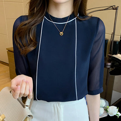 Kvinnors Blus Chiffong O-Hals Normal Passform-5