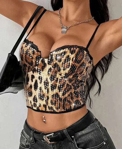 Dam Bustier Leopardmönster Kort Skärning Polyester Spandex-3