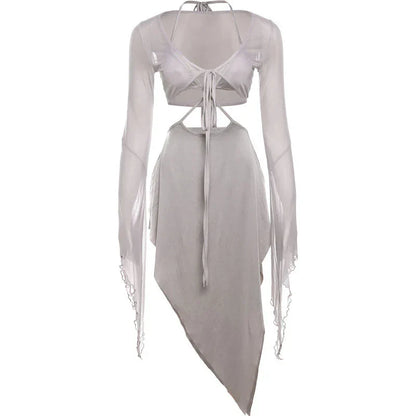 Damklänning Midi Asymmetrisk Polyester Fina Detaljer-5