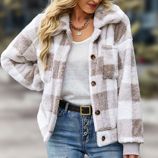 Fleecejacka Dam med Rutig Design i Högkvalitativ Fleece – Mysig och Varm för Kalla Dagar 1