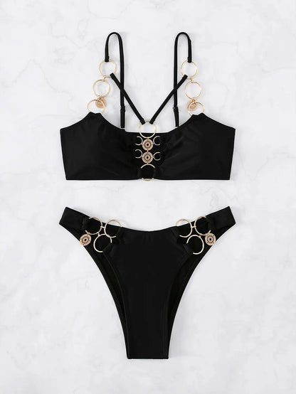 Dam Bikini Set Låg Midja Spandex Polyester-3