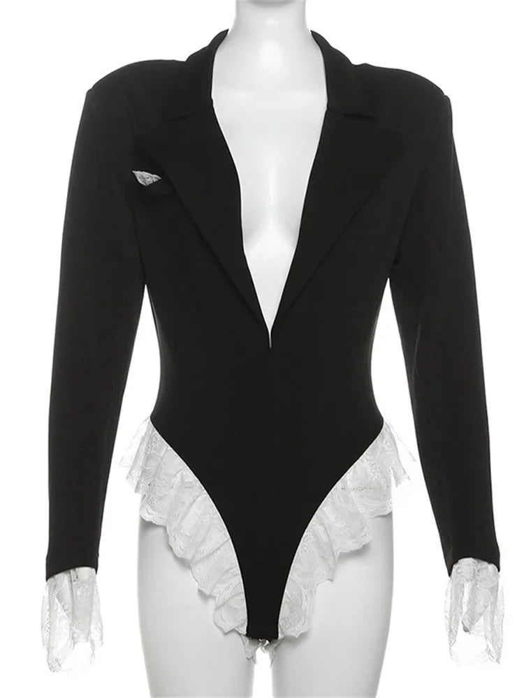 Dam Bodysuit Slim Spetsdetaljer Polyester-6