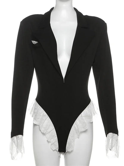 Dam Bodysuit Slim Spetsdetaljer Polyester-6