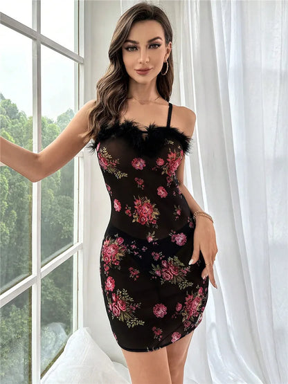 Dam Nattklänning Blommig V-Hals Polyester Spandex-1