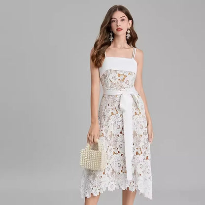 Dam Midi Klänning Monokrom Bomull och Polyester - Fina Dam Klänningar för Vardags och Fest-1