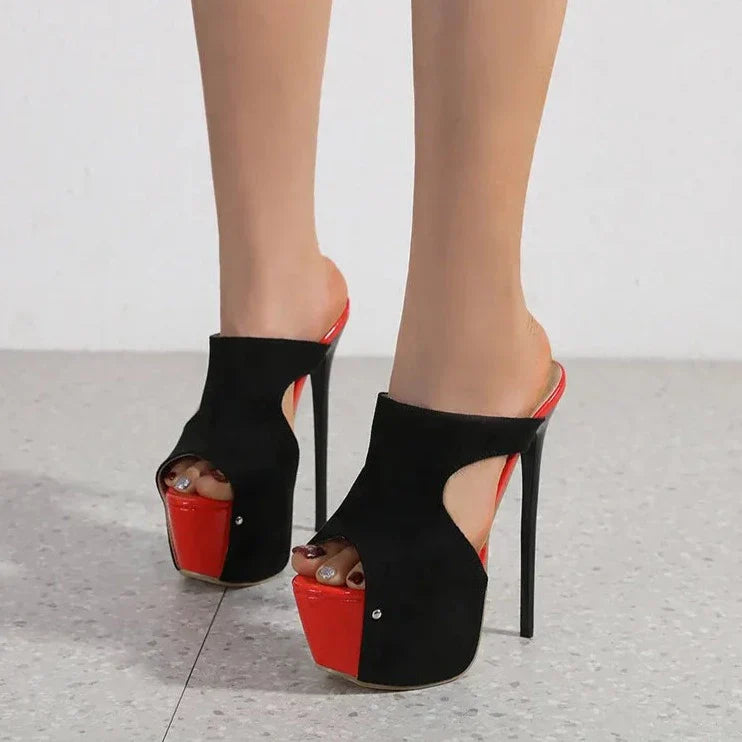 Dam Platåpumpar Flockmaterial Mycket Hög Klack Gummisula-3