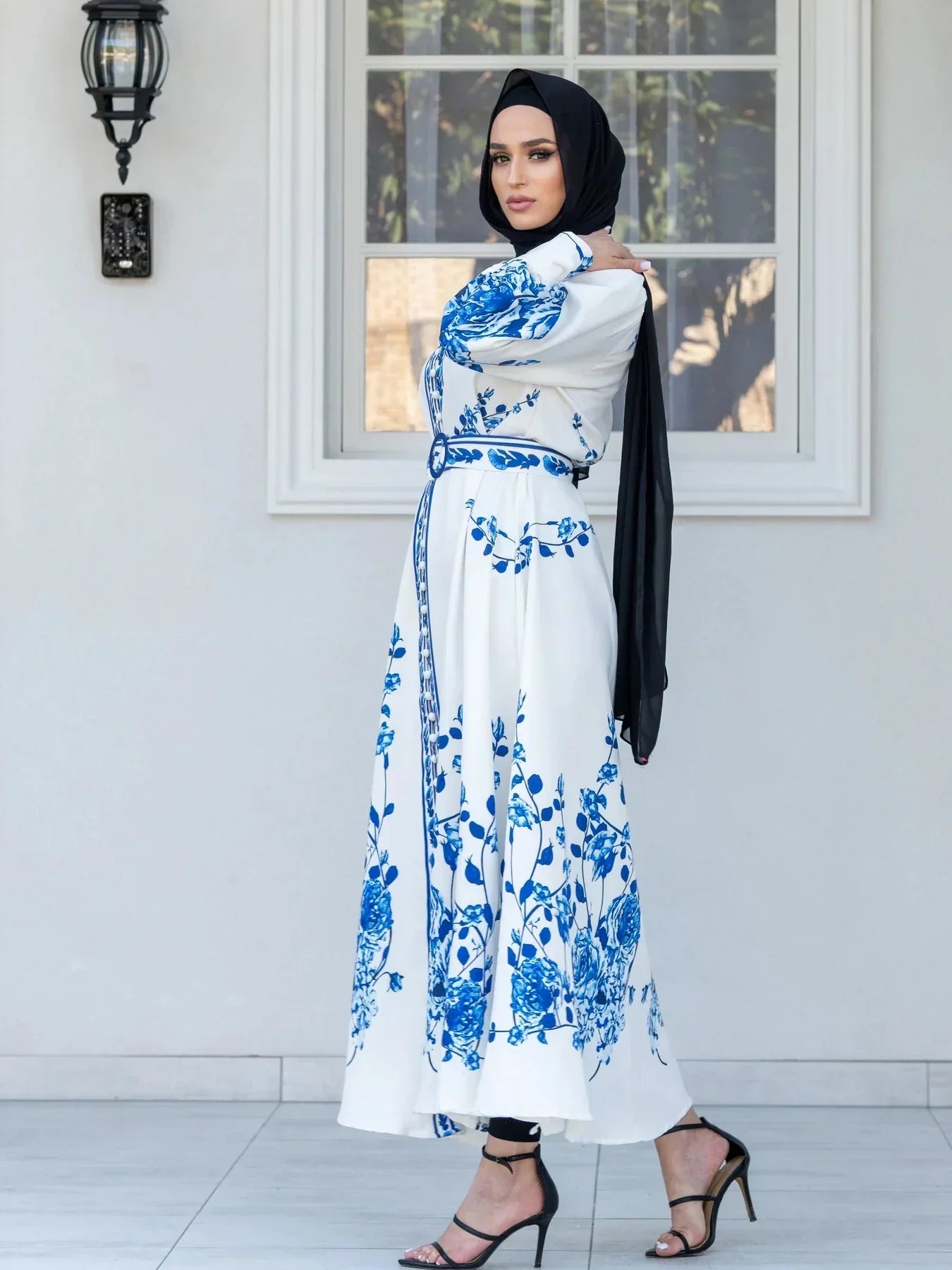 Maxiklänning Dam Blommigt Mönster Långa Ärmar Polyester-2