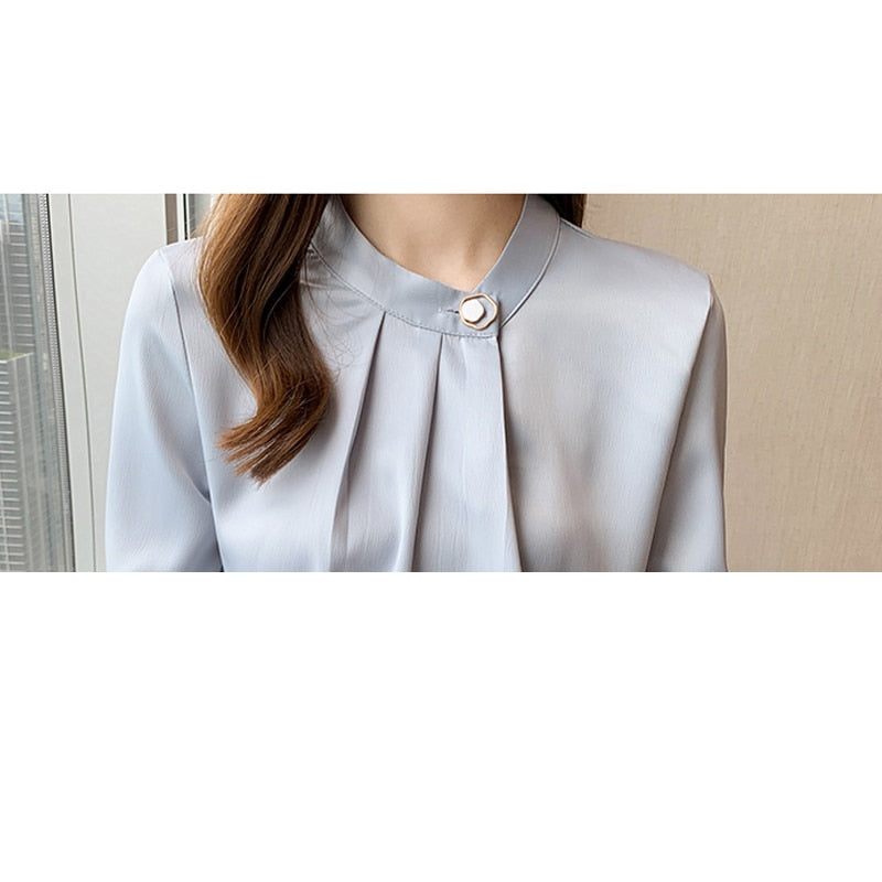 Dam Blus Elegant Syntetmaterial Lång Ärmar-5