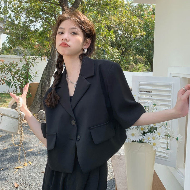 Dam Blazer Kort Ärmlös Vändkrage Polyester 5