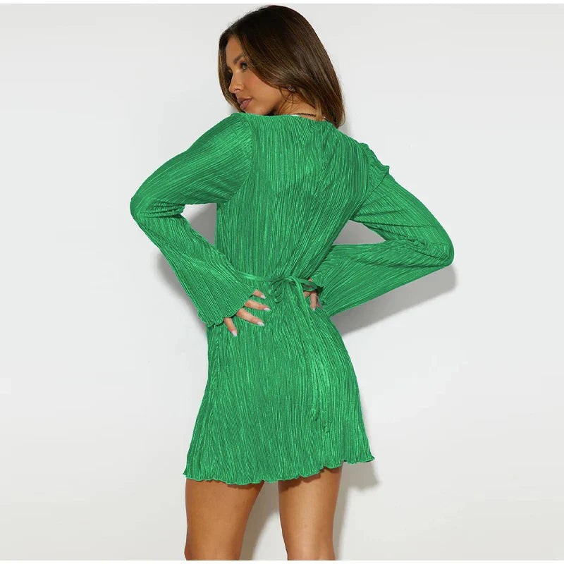 Kvinna Miniklänning V-ringning Polyester Knälängd-4