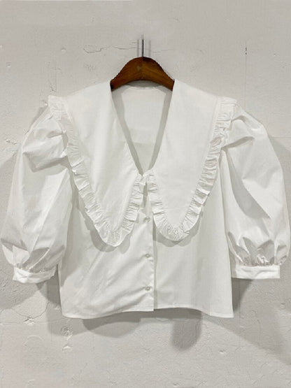 Dam Blus Kortärmad Monokrom Bomull Polyester-1