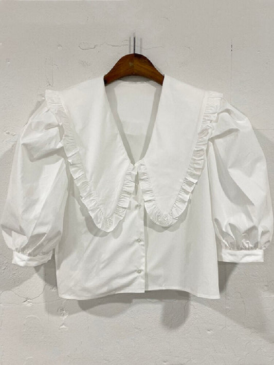 Dam Blus Kortärmad Monokrom Bomull Polyester-1