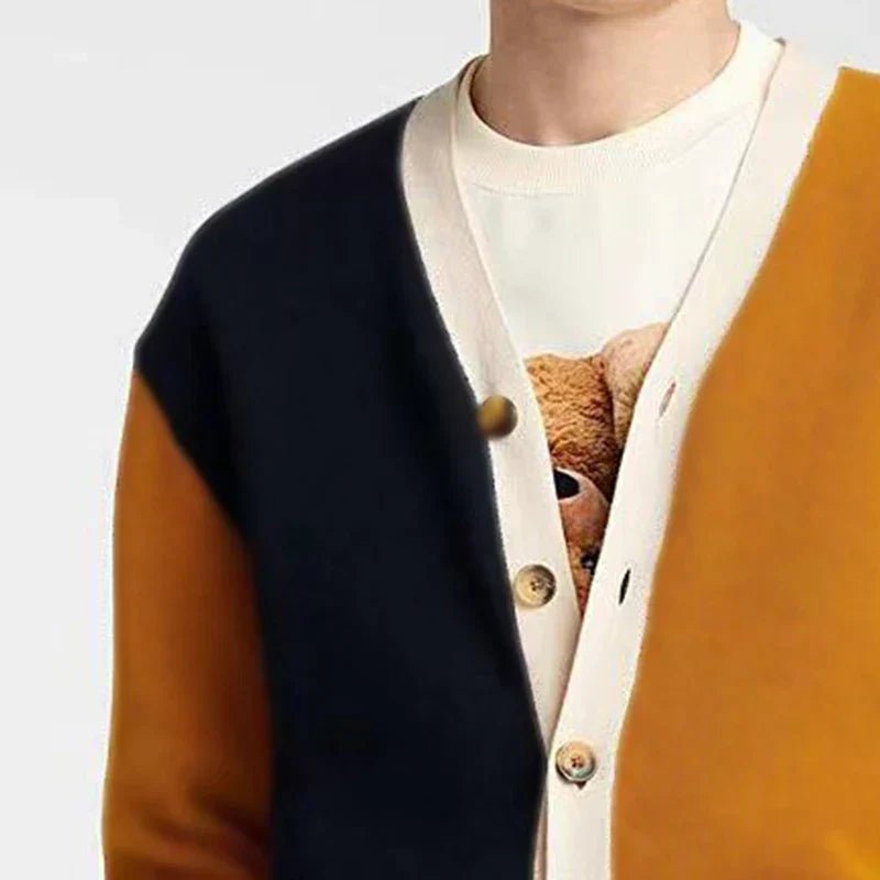 Herrtröja V-ringning Mjuk Bomull Långa Ärmar-3