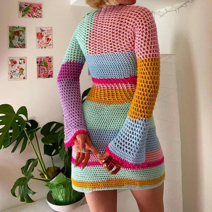 Kvinna Virkningsklänning Långa Ärmar Akryl 4