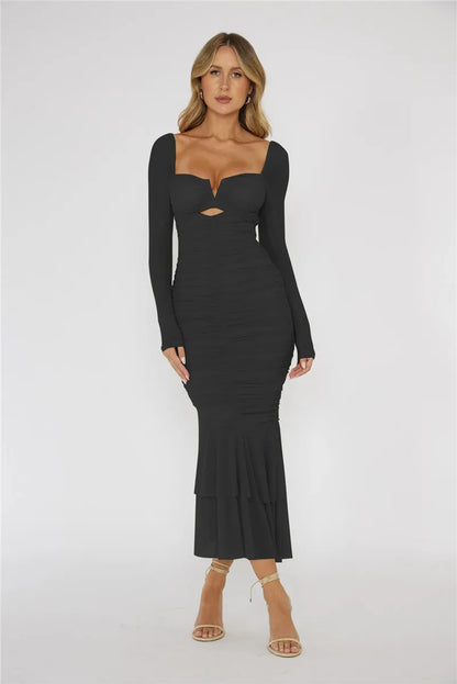 Kvinnors Midi Klänning Figursydd Spandex Mesh Polyester-4