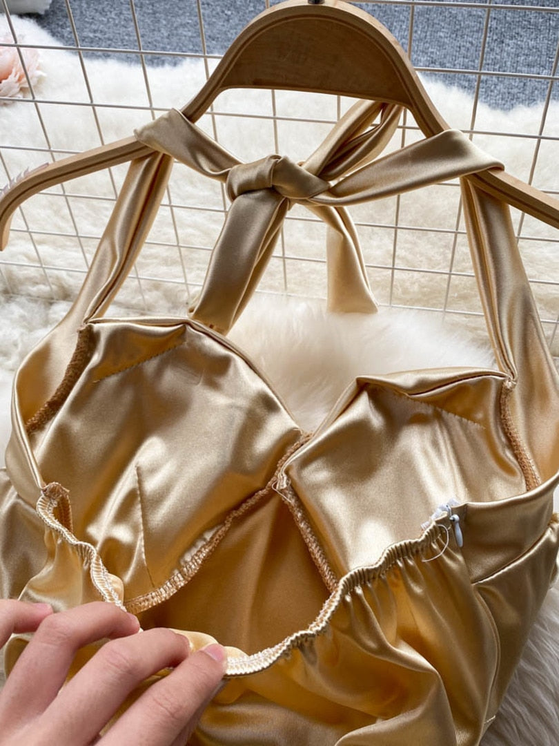 Kvinnors Miniklänning Halterneck Satin Polyester-5