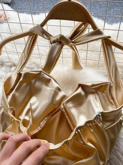 Kvinnors Miniklänning Halterneck Satin Polyester-5