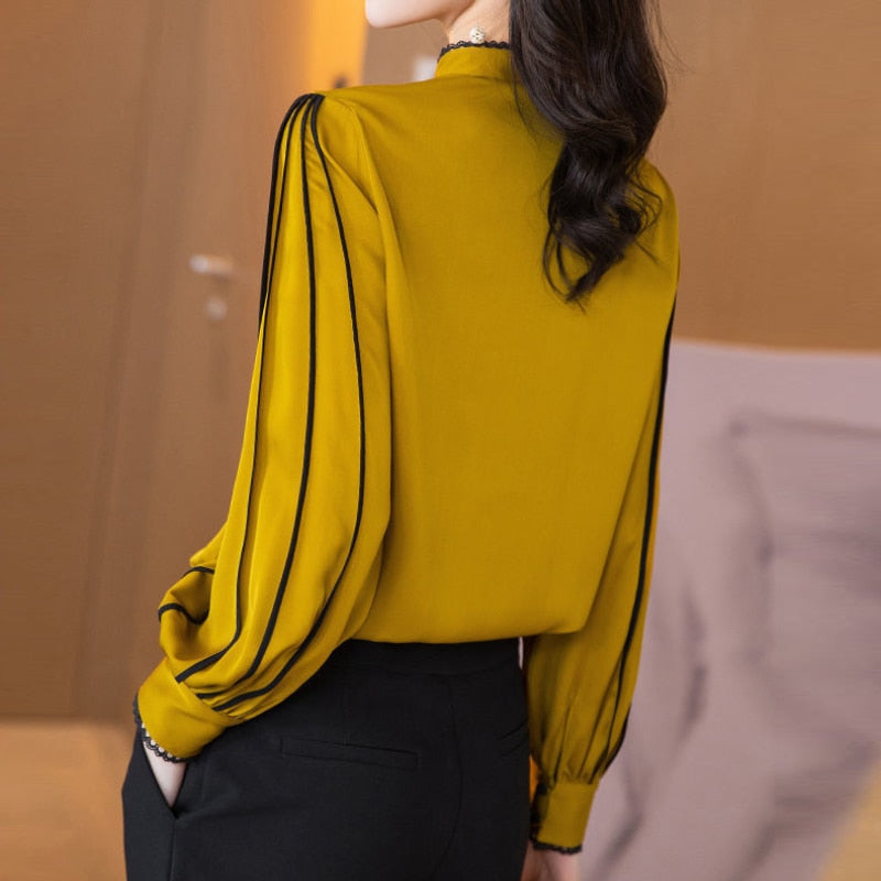 Dam Blus Monokrom Enkel Design Polyester-5