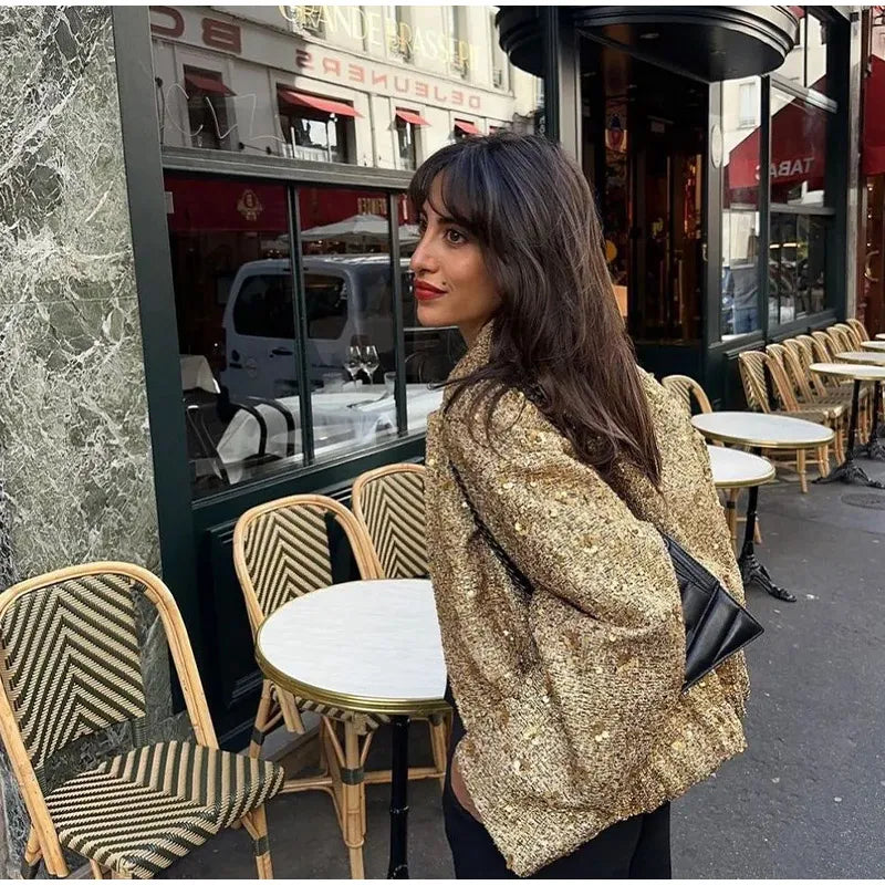 Lång Vinterrock Dam Elegant Paljetter Robust Material-6