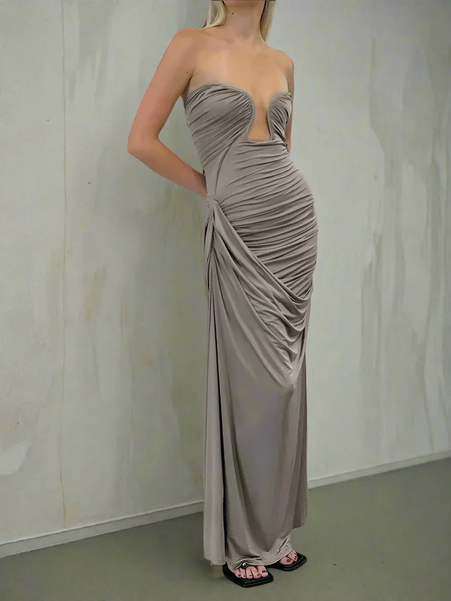 Maxiklänning Dam Asymmetrisk Design Polyester Spandex för Långa Klänningar Sommar-4