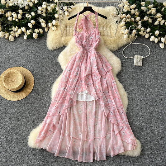 Dam Maxiklänning Asymmetrisk Chiffong med Ruffles-1