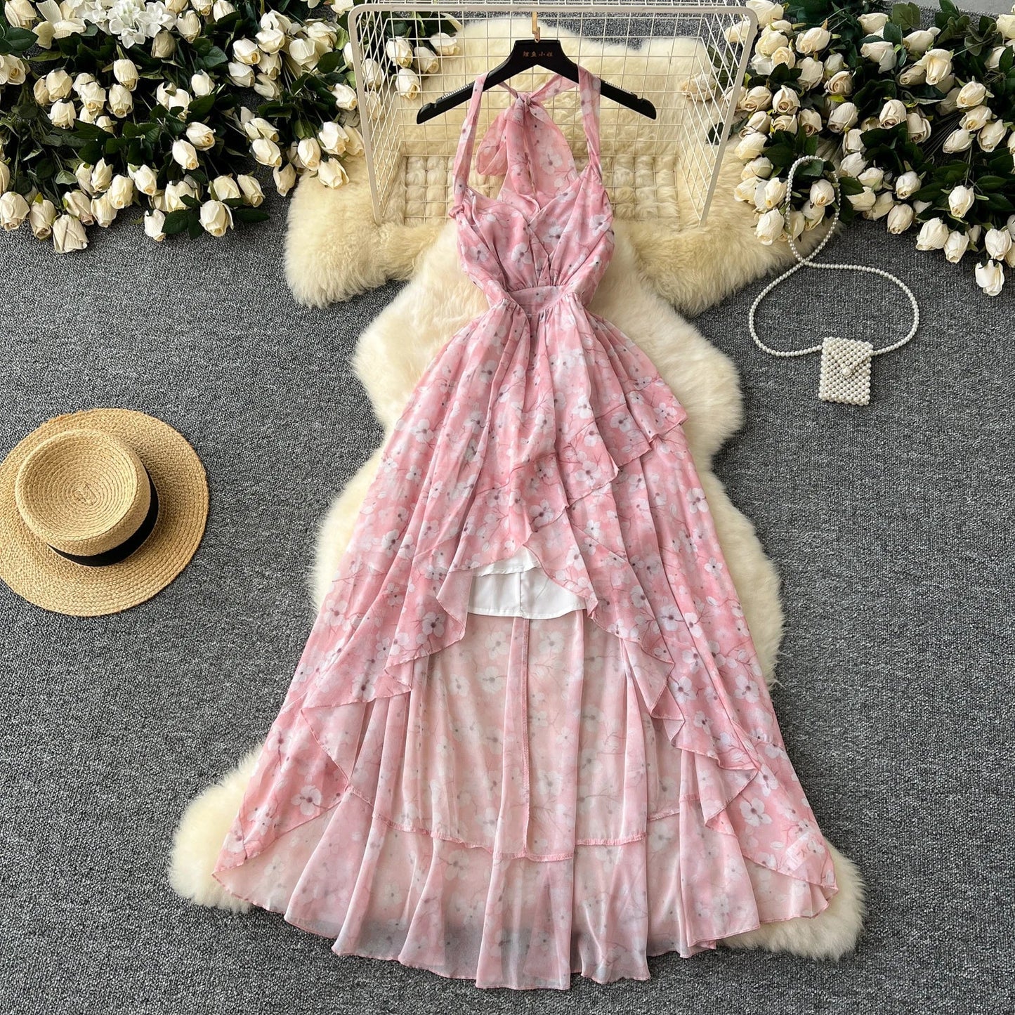 Variant image for Dam Maxiklänning Asymmetrisk Chiffong med Ruffles-1