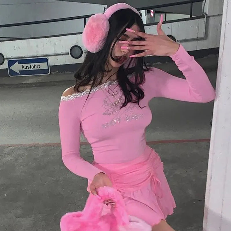 Dam Crop Top Långa Ärmar Glittrande Polyester Spandex-2