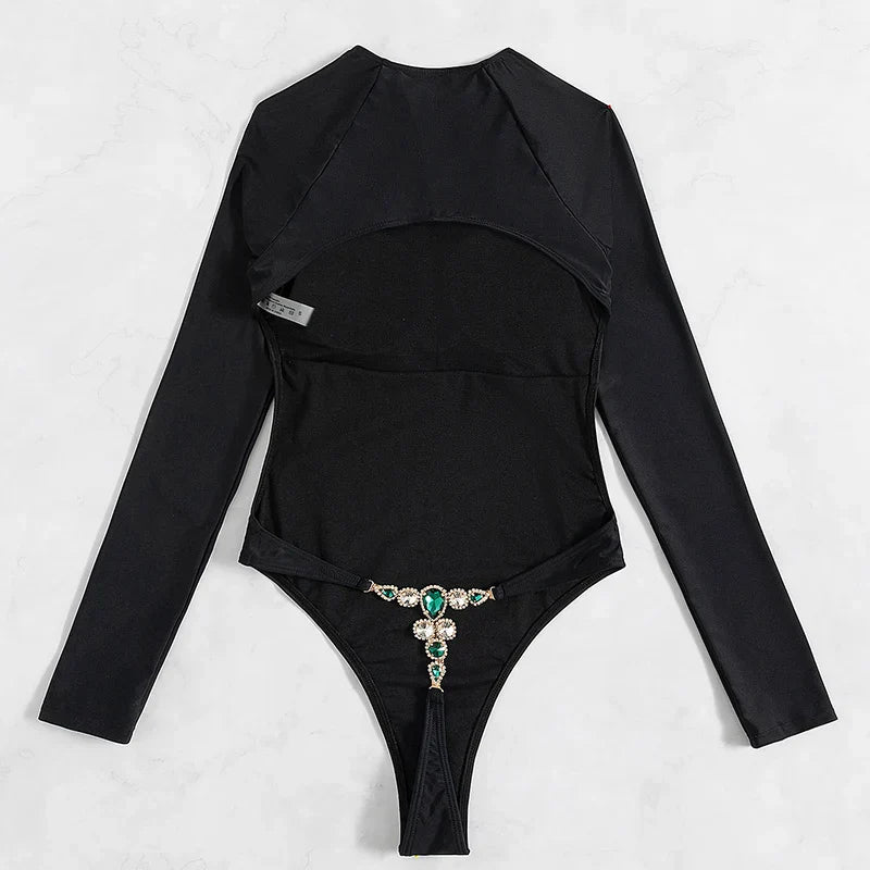 Fina Dam Klänningar Långärmad med Strass Detaljer Polyester Spandex-2