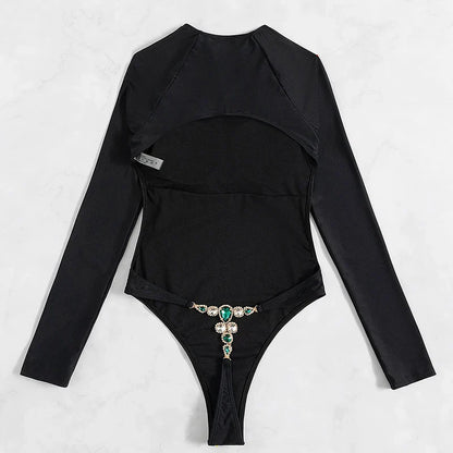 Fina Dam Klänningar Långärmad med Strass Detaljer Polyester Spandex-2