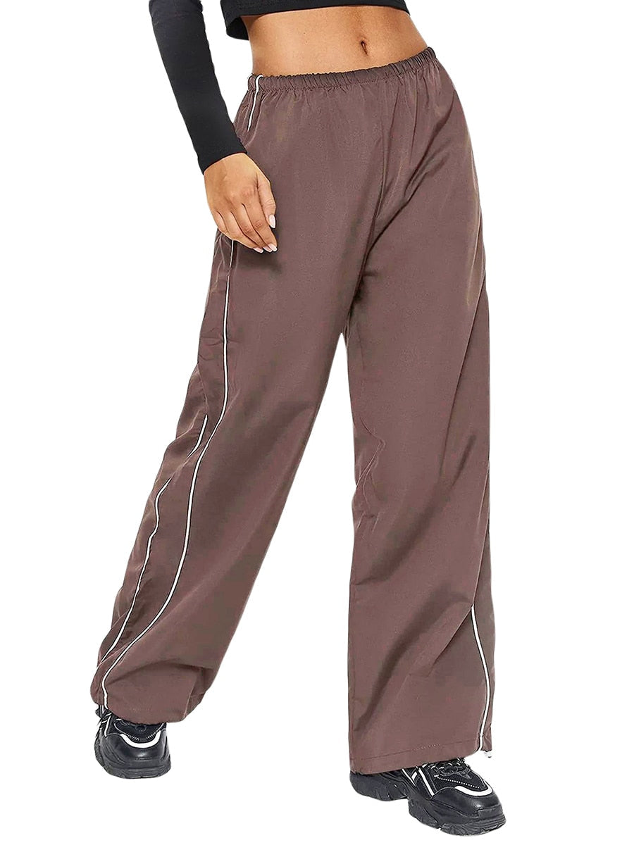 Damlastbyxor Y2K Elastiska Låg Midja Polyester-5