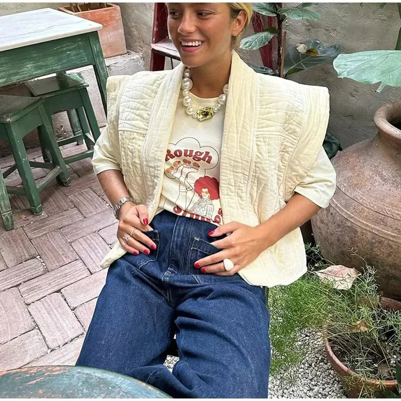 Dam Kort Quiltad Väst Polyester-1