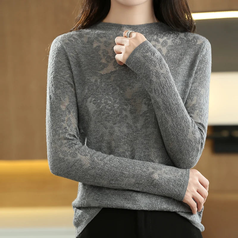 Variant image for Stickad Dam Tröja i Ull Tidlös Design Värmande Material-9