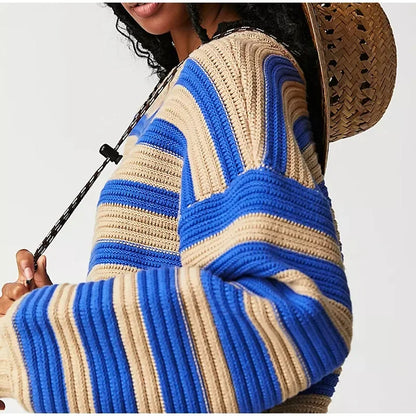 Dam Tröja Långa Ärmar Randigt Mjuk Andningsbar Material-5