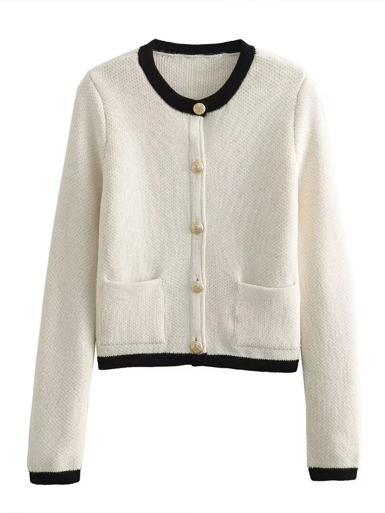 Dam Lång Kofta Rund Halsringning Stickad Akryl 3