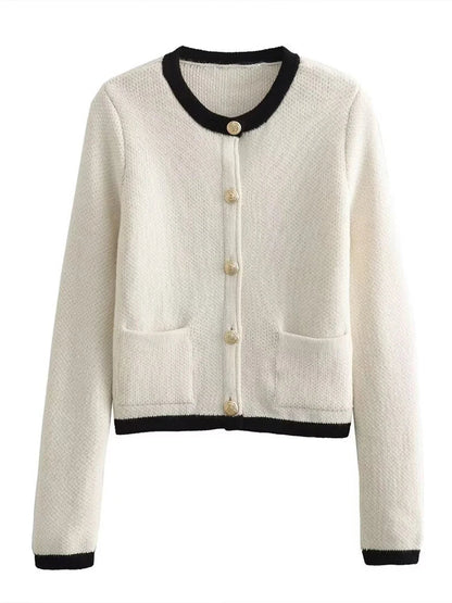 Dam Lång Kofta Rund Halsringning Stickad Akryl 3