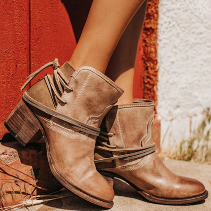 Dam Stövlar Vintage Snörning Läder 2