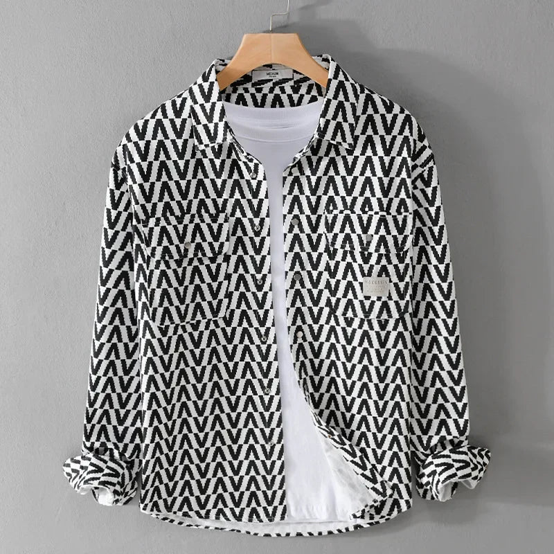 Variant image for Mäns Mönstrad Skjorta Geometrisk Bomull med Knapp och Fickor-6