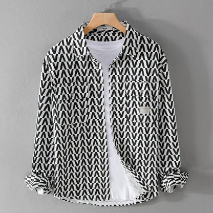 Variant image for Mäns Mönstrad Skjorta Geometrisk Bomull med Knapp och Fickor-6