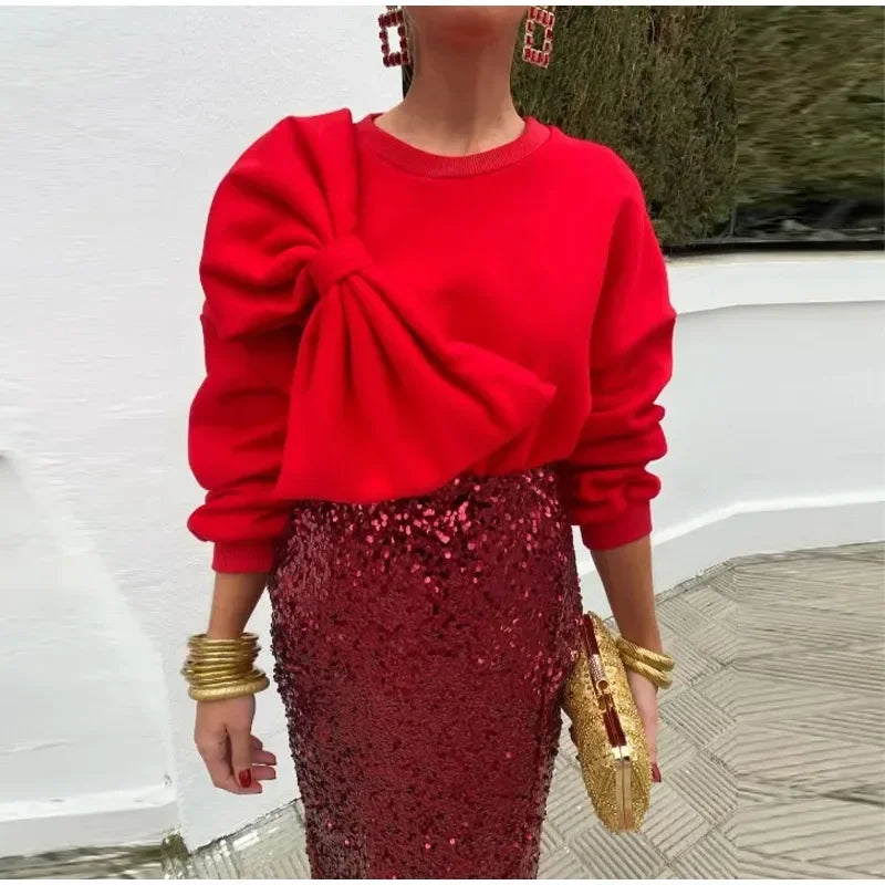 Stickad Dam Tröja med Band Detaljer i Hög Kvalitet-2