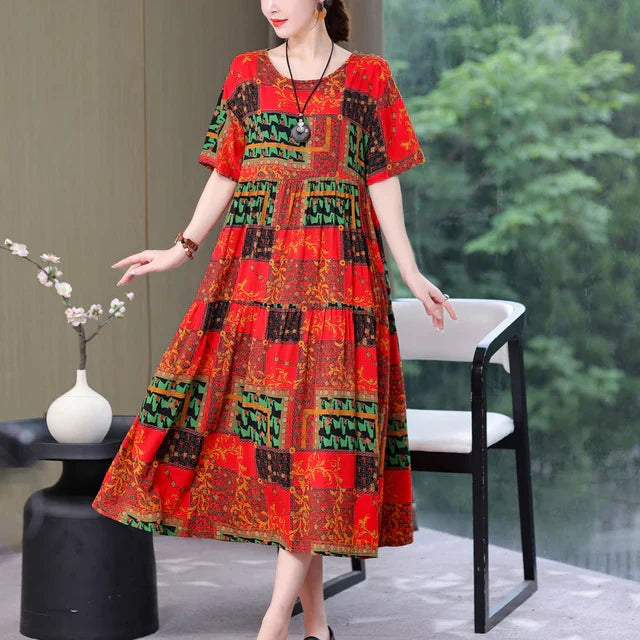 Kvinnors Klänning Luftig Design 100% Bomull-5