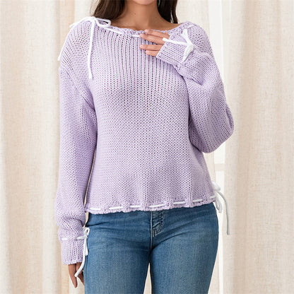 Kvinnors Tröja Asymmetrisk Halsringning Mjuk Material-2