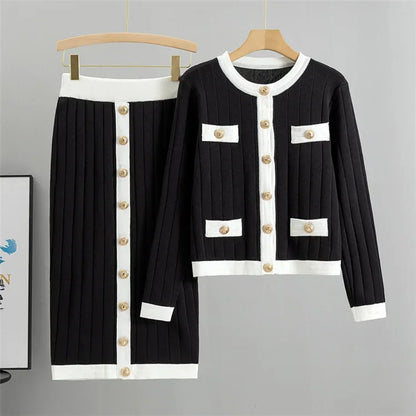 Dam Blazer och Kjol Gyllene Knappdetaljer Polyester Bomull-3