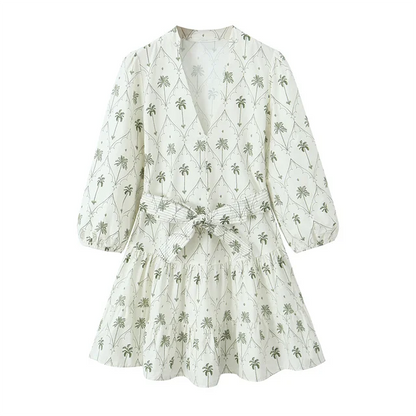 Dam Festtoppar V-ringad Tryckt Bomull-1