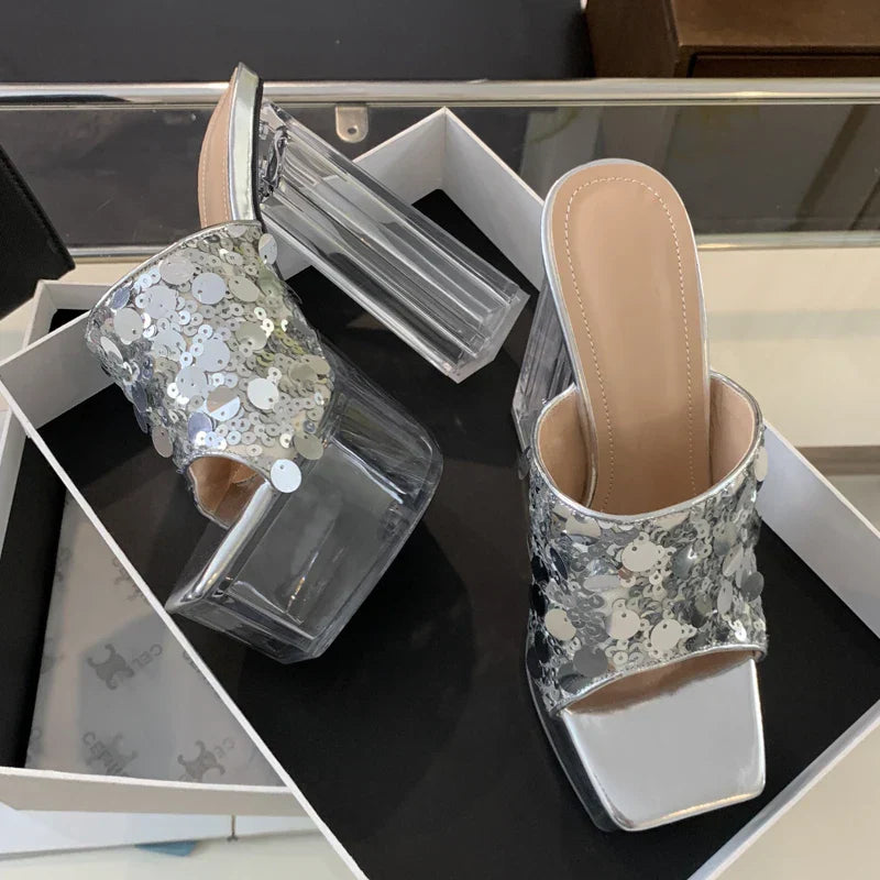 Dam Sandaler Klackar Hög PU med Gummisula för Elegans och Komfort 3