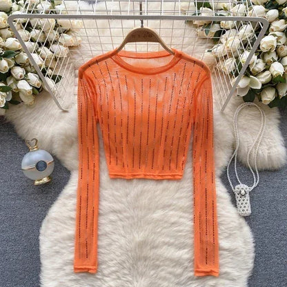 Dam Crop Top Långärmad Figurnära Polyester-1