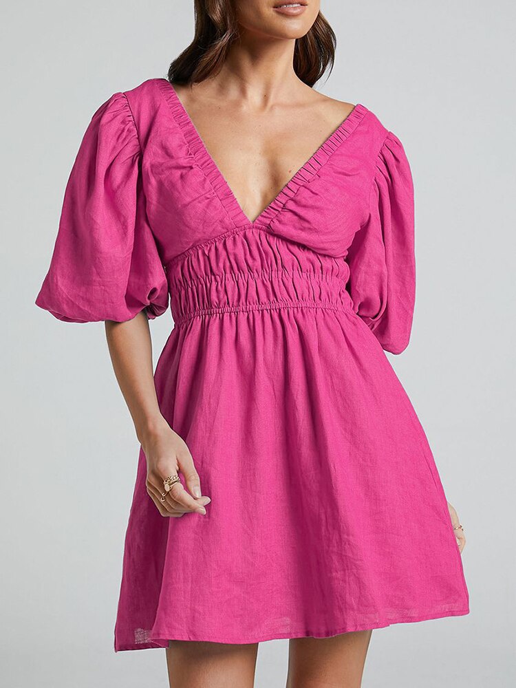 Damklänning Avslappnad Puffärmar 100% Bomull-3