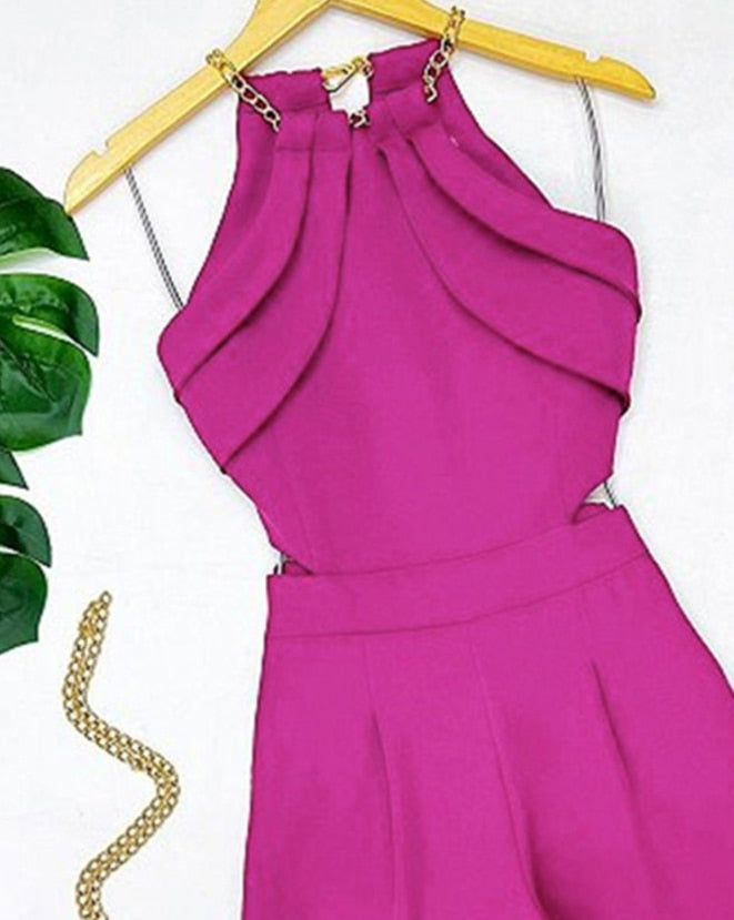 Dam Jumpsuit Monokrom Design Vristlängd Polyester med Kedjeaccenter-3