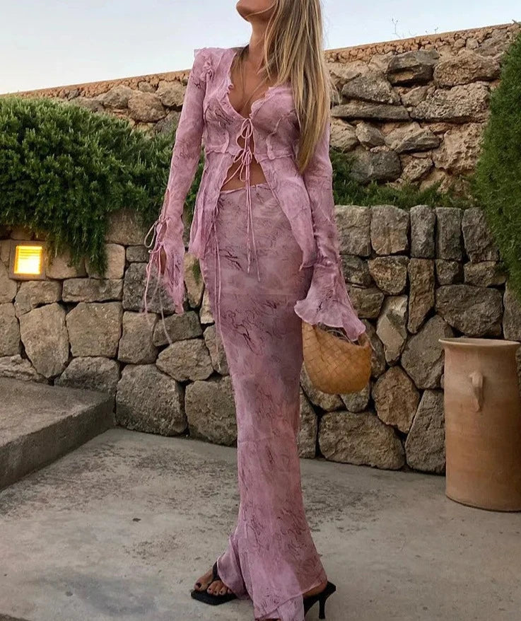 Variant image for Dam Set Strandkjol Långärmad Topp Lätt Material-1