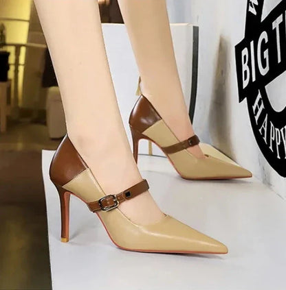 Dam Pumps Spetsig Tå PU Material 10 cm Häl Elegant Design-3