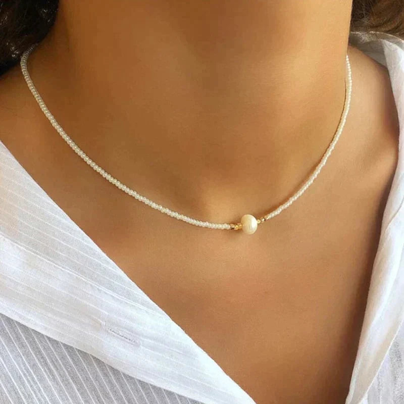 Dam Halsband Handgjort med Sötvattenpärlor Elegant Justerbar Längd 3